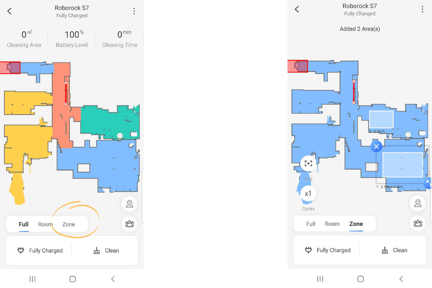 Defining a specific cleaning spot in the Roborock S7 mobile app.